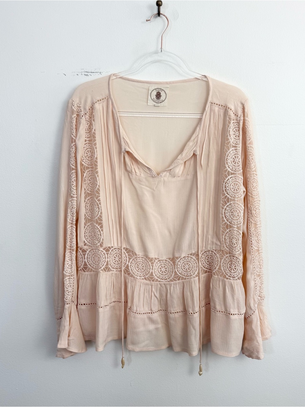 Muche et Muchette Blush Pink Boho Lace Peplum Top One Size
